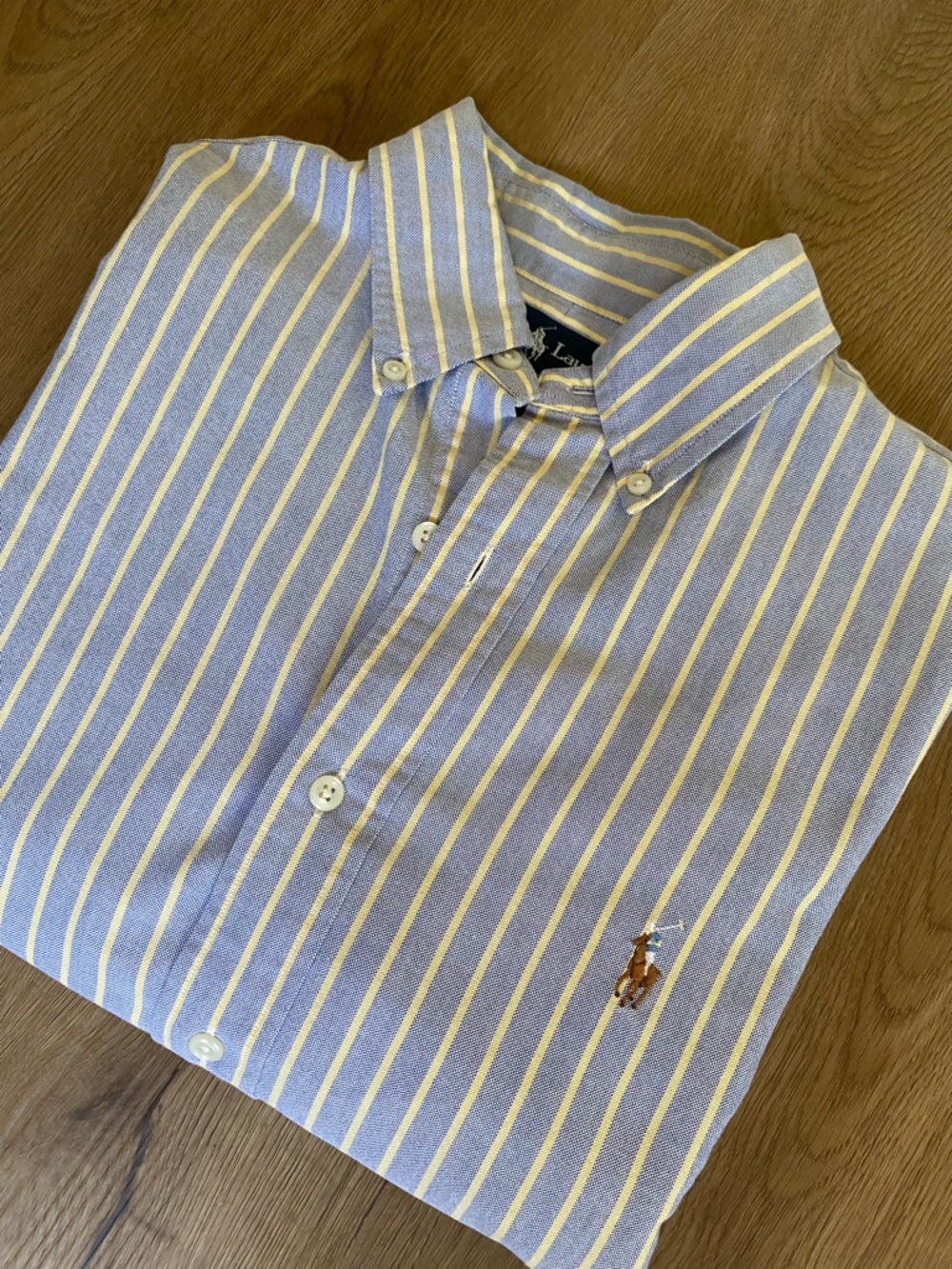 VTG 90s Ralph Lauren Blue and Yellow Striped Button Up Long Sleeve Shirt